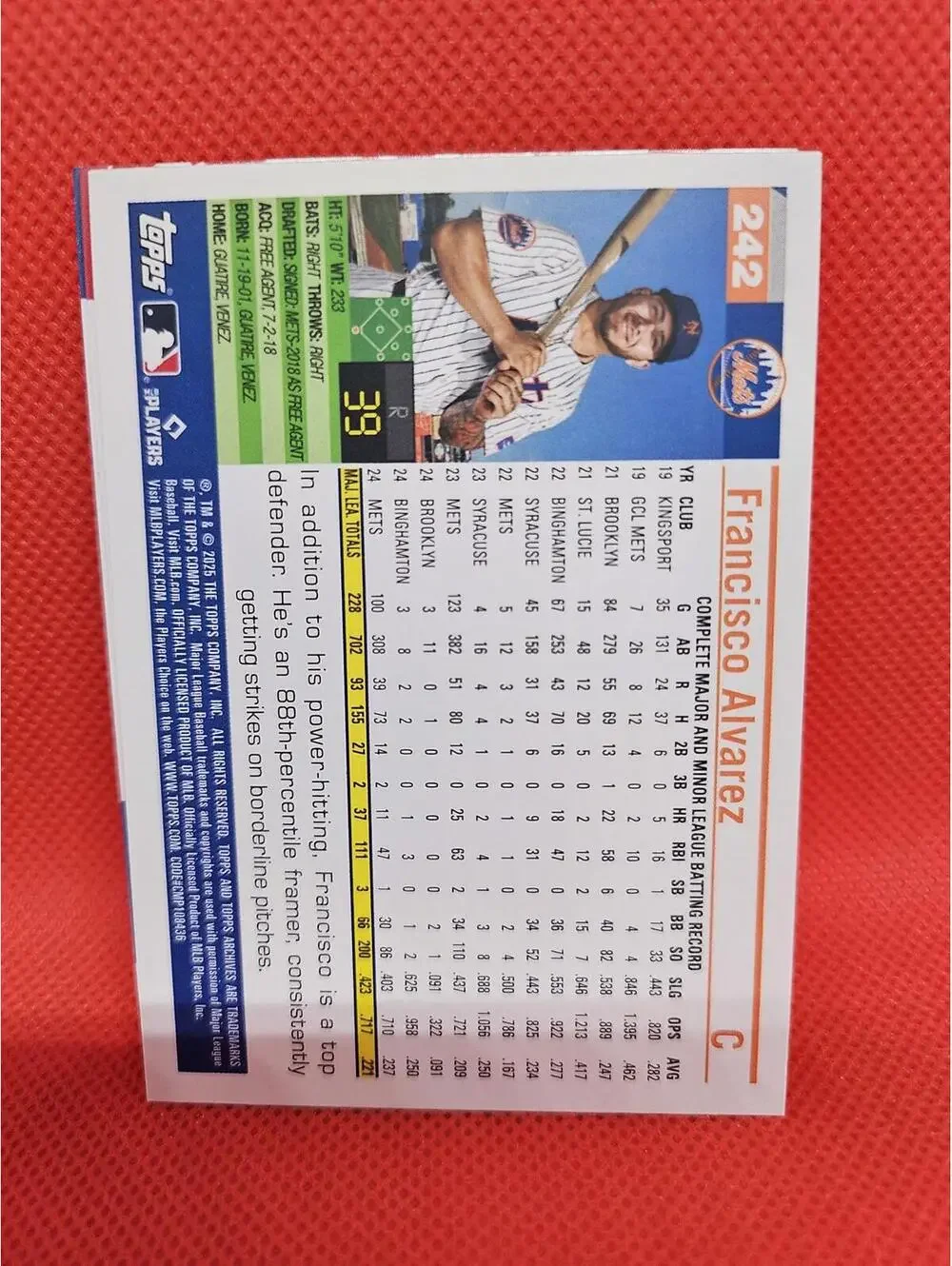 Francisco Alvarez - 2025 Topps Archives #242 - Mets - RAW Mint